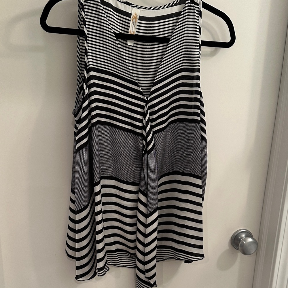 Adiva Black and White Striped Tank Top